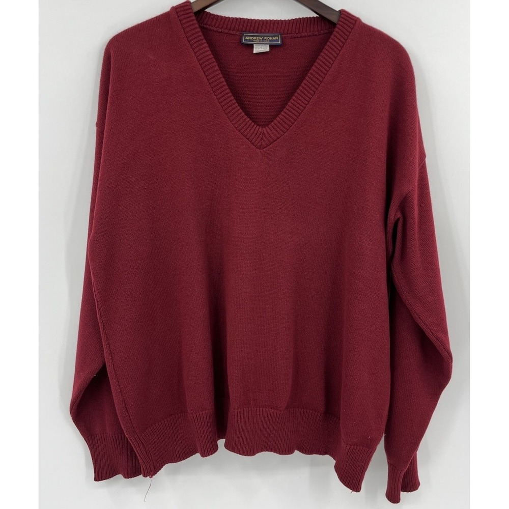 Vintage Andrew Rohan Sweater Long Sleeve V Neck Size Large USA Made